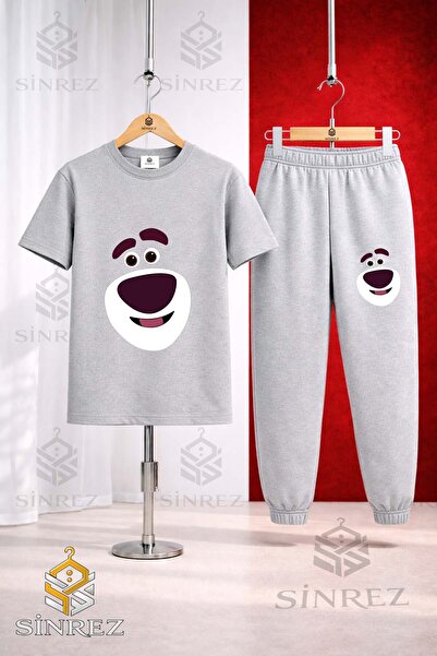 SİNREZ Set de trening unisex pentru copii, cu tricou imprimat cu fața zâmbito...