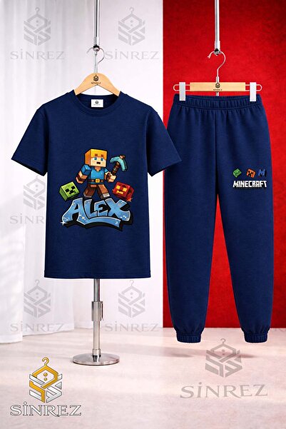 SİNREZ Set de trening unisex pentru copii ALEX BLUE BATTAL cu tricou imprimat