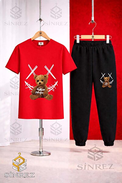 SİNREZ Set de trening unisex pentru copii AYICIK YARNED CARPI BYZ cu tricou i...