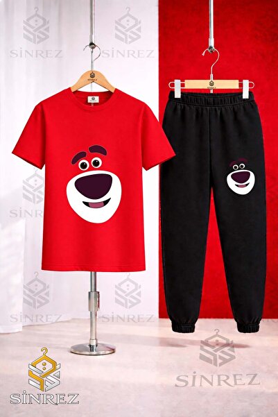 SİNREZ Set de trening unisex pentru copii, cu tricou imprimat cu fața zâmbito...