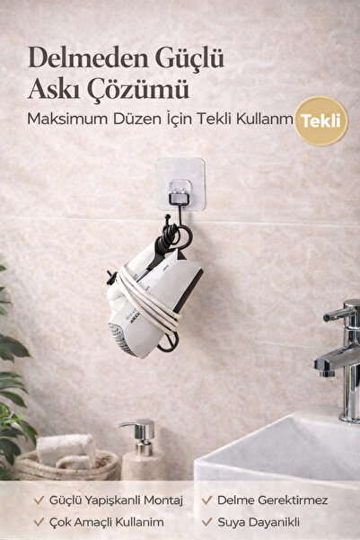 Alper Banyo Güçlü Yapışkanlı Duvar Askısı Siyah Statik Boyama Mutfak Havlu Ka...
