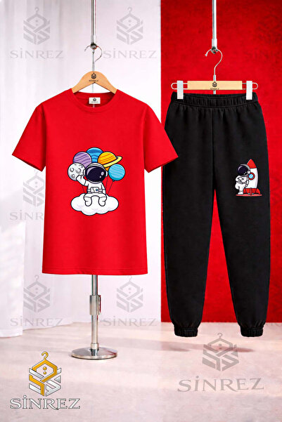 SİNREZ Unisex Kids Astronaut Cloud with Planets in Hand Printed T-Shirt Sweat...
