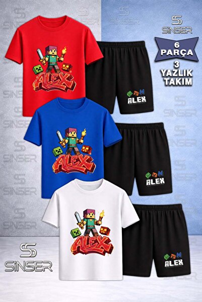 SS SİNSER Children's Alex Alevli Mesale Special Printed Crew Neck 3-Piece T-S...