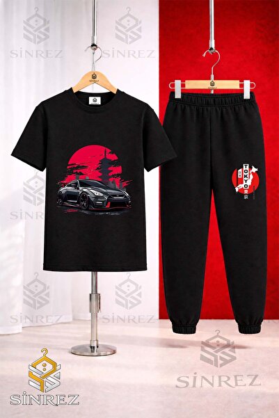 SİNREZ Set de trening unisex pentru copii cu tricou imprimat CAR SYH TOKYA DA...