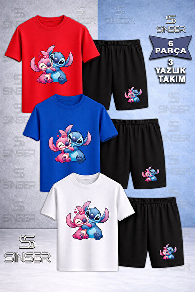 SS SİNSER Children's Lilo Sitch Sarilma Custom Printed Crew Neck 3-Piece T-Sh...