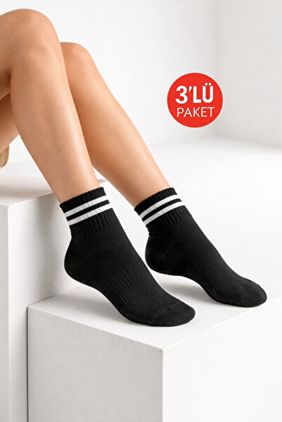 Onouqo Set of 3 Women's Black Striped Short College Socks - Comfortable Sock ...