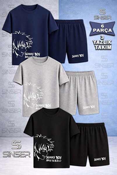 SS SİNSER تي شيرت للأطفال SUNNY BOY WHITE مطبوع خصيصًا برقبة دائرية مكون من 3...