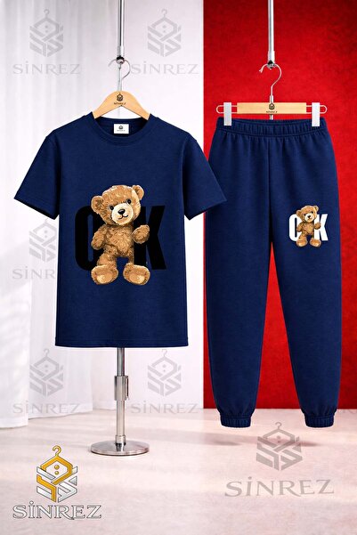 SİNREZ Unisex Kids Ayicik Ok Syh Printed T-Shirt Tracksuit Set