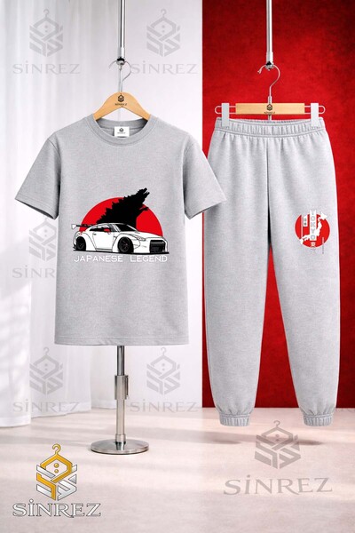 SİNREZ Unisex Kids Car Tokyo Byz Japenes Writing Printed T-Shirt Sweatpants Set