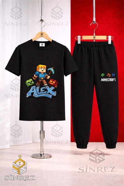 SİNREZ Set de trening unisex pentru copii ALEX BLUE BATTAL cu tricou imprimat