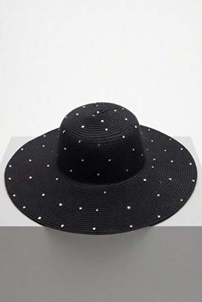 Mollycrush Γυναικείο μαύρο λαμπερό πέτρινο ψάθινο καπέλο παραλίας |   Αντηλια...