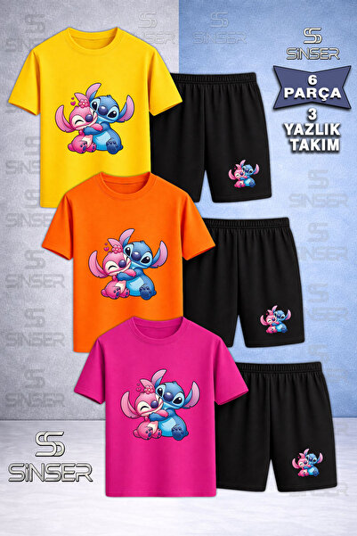 SS SİNSER Children's Lilo Sitch Sarilma Custom Printed Crew Neck 3-Piece T-Sh...