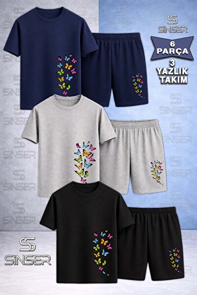 SS SİNSER Children's Multi Butterfly Party Special Printed Crew Neck 3-Piece ...