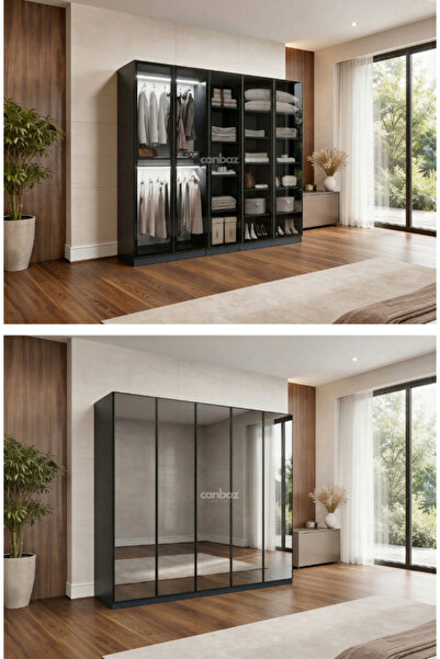 CANBAZ FURNİTURE Esla modüllü 5 cam kapaklı %100 MDF (KURULUM DAHİL)