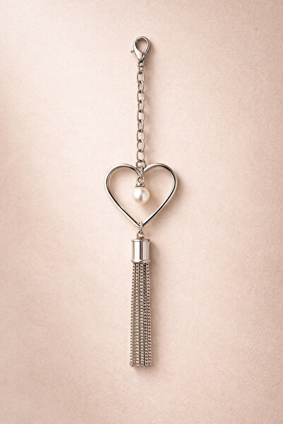 PJ & Me Pearl Heart Detailed Tassel Bag Charm – Gold & Silver Chain Bag Acces...