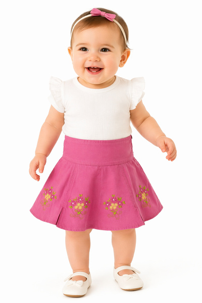 İrem Çocuk Giyim Girl's Floral Embroidered Side Zipper Skirt Without Lycra in...