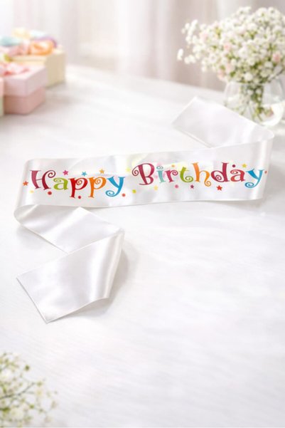 DEHAPARTY Sash Satin Happy Birthday Colorful Printed Birthday Sash on White