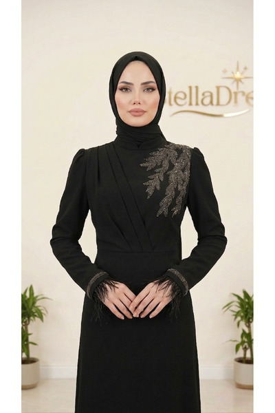 StellaDress Siyah Tesettür Elbise