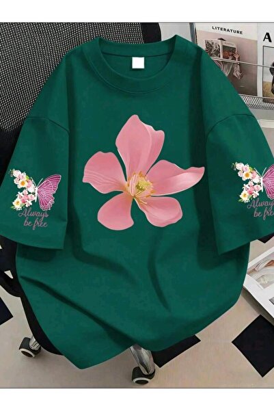 DİVİN TREND MODELI εμπριμέ υφασμάτινο μπλουζάκι oversize νέας σεζόν