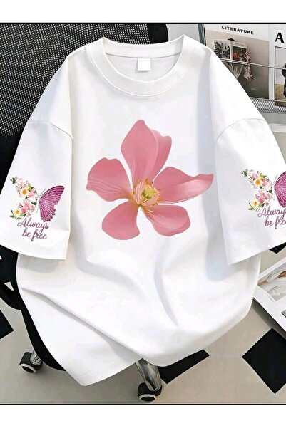 DİVİN TREND MODELI εμπριμέ υφασμάτινο μπλουζάκι oversize νέας σεζόν