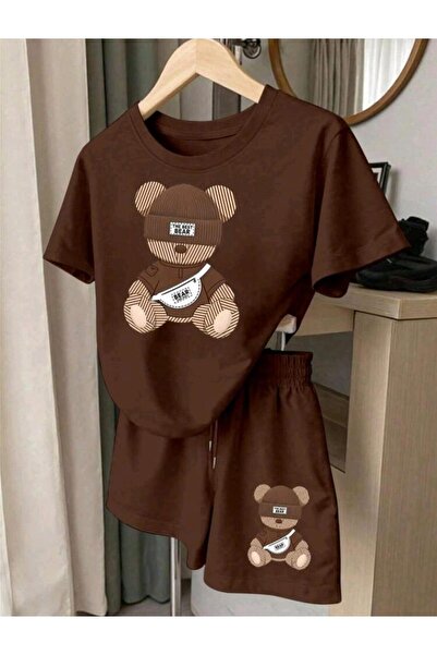 DİVİN AYI Σετ μπλουζάκι και σορτς με στάμπα oversize, μαύρο bartik