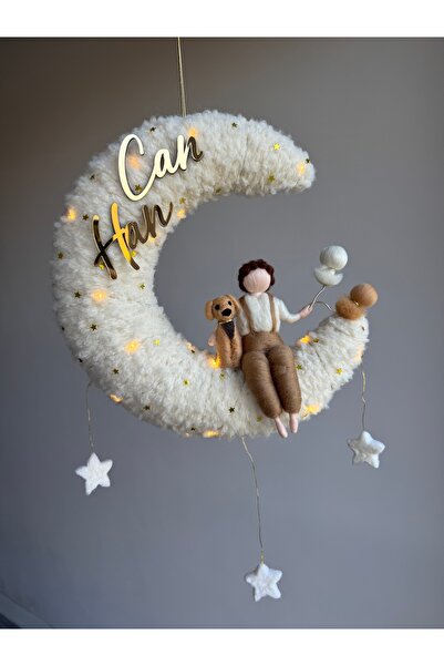Pure baby handmade Köpek figürlü ledli ve keçe bebekli kapı süsü