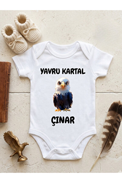 EGGBABY İsimli Kişiye Özel Yavru Kartal Baskılı Bebek Body Zıbın Taraftar Temalı Siyah Beyaz %100 Pamuklu