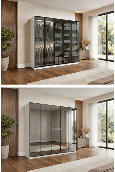 CANBAZ FURNİTURE Esla modüllü 5 cam kapaklı %100 MDF (KURULUM DAHİL)