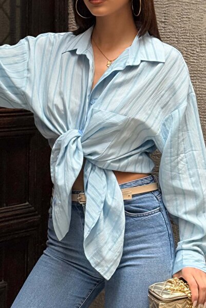 XXL BUTİK Γυναικείο πουκάμισο oversize με μπλε ρίγες – Κομψό και άνετο συνδυα...