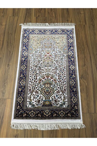 Neşem Halı Boutique KUMKAPI S818A KREM MAVİ 150 TARAK İPEK SECCADE HALIMIZ İP...