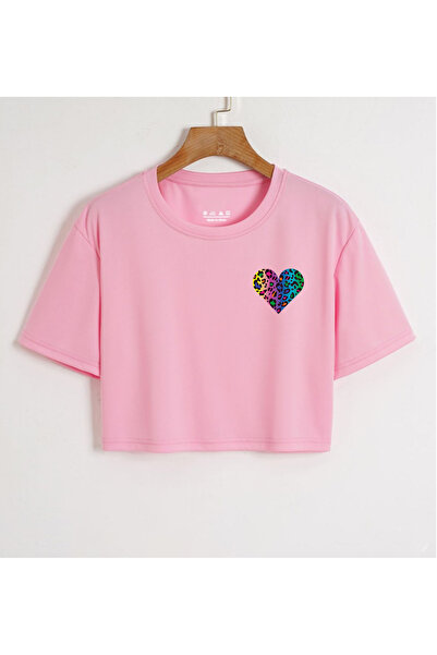 SUNFREE Γυναικείο μπλουζάκι με στάμπα LEOPARD COLOR HEART, φαρδύ κοντομάνικο ...