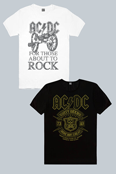 ROCKANDROLL Karlı Acdc, Top Rock Acdc Λευκό Ανδρικό Μπλουζάκι 2 τεμαχίων Eco ...