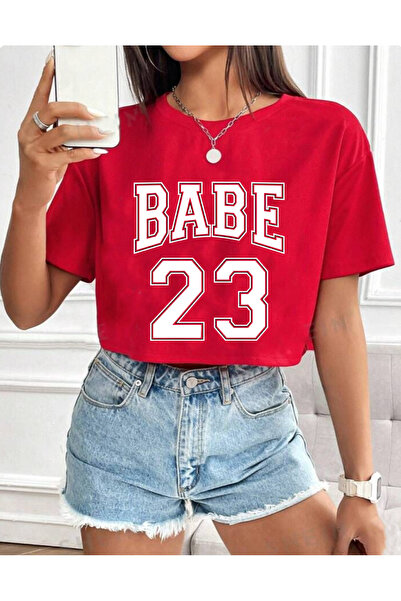 SUNFREE Babe Printed Loose Fit Short Sleeve Crew Neck Crop Tshirt