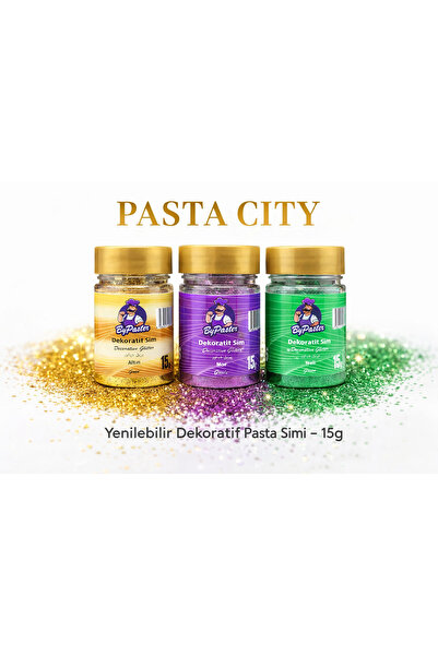 By Paster Gıda dışı Dekoratif Pasta Simi 15g | Altın Mor Yeşil Parlak Sim Süs...
