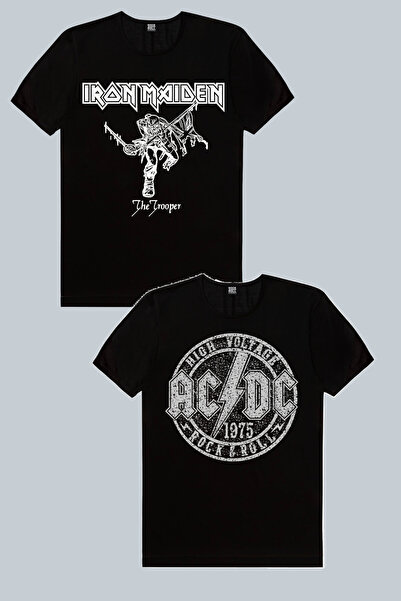 ROCKANDROLL Iron Maiden Black, Acdc Black 2-pack ανδρικό μπλουζάκι Eco πακέτο