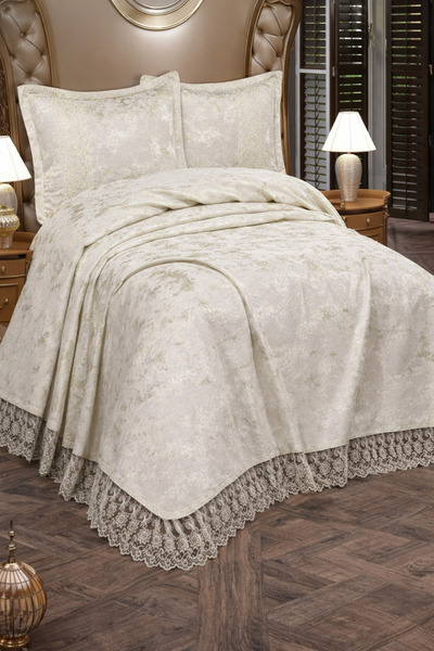 Hig Store Lena French Guipure Dowry Σετ Κάλυμμα Κρεβατιού Διπλό Μεγάλο Σετ Πι...