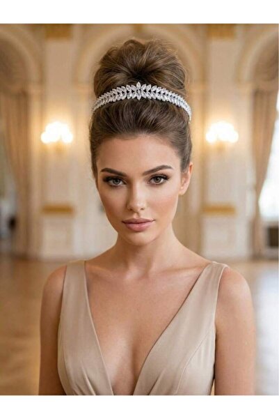 Ümaks Silvers Επάργυρη Κομψή Νυφική Κορώνα με Κρύσταλλα σε Σχήμα Φύλλου – Ελά...