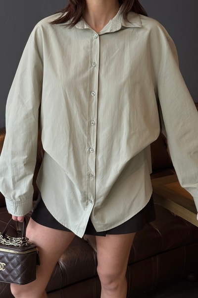XXL BUTİK Women's Khaki Oversize Shirt Long Sleeve Design Model Esr078