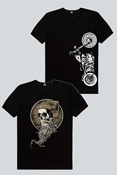 ROCKANDROLL Bearded Skull, Vertical Motorcycle 2-pack Ανδρικό T-shirt Eco Πακέτο
