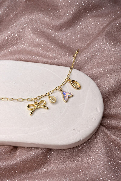 Kadın Charm Detaylı Gold Zincir Bileklik