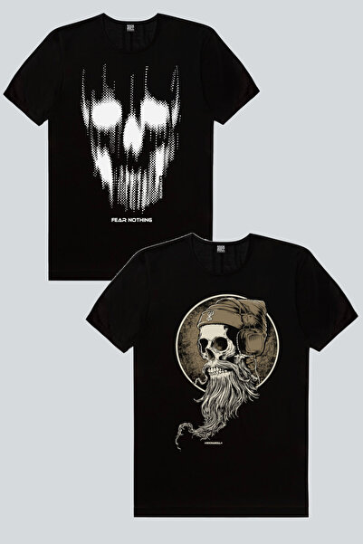 ROCKANDROLL Matrix Skull Black, Bearded Skull Ανδρικό Μπλουζάκι 2 τεμαχίων Ec...
