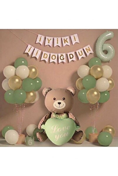 ÇITIPITISTORE Sage Green Number Birthday Party Age Celebration Balloon Set wi...