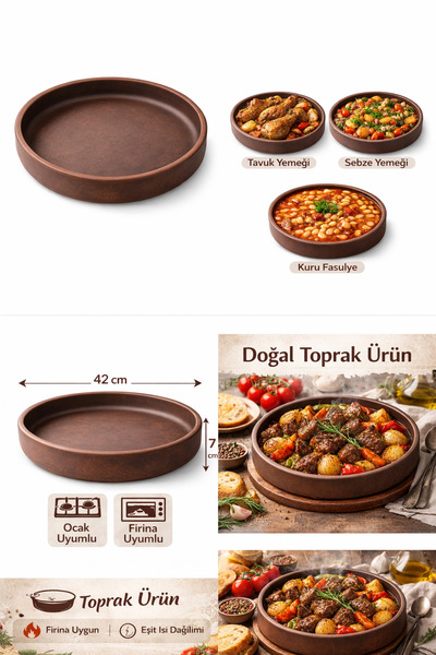 DestiHome Doğal Elyapımı toprak tava (42x7cm) Battal Boy