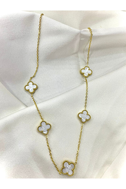 stainless steell White Clover Gold Frame Clover Model Steel Necklace