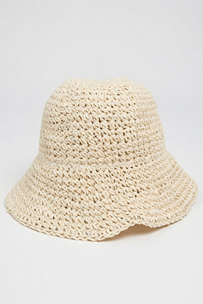 Mollycrush Women's Beige Summer Knitted Bucket Hat |   Sunscreen Trend Bucket...