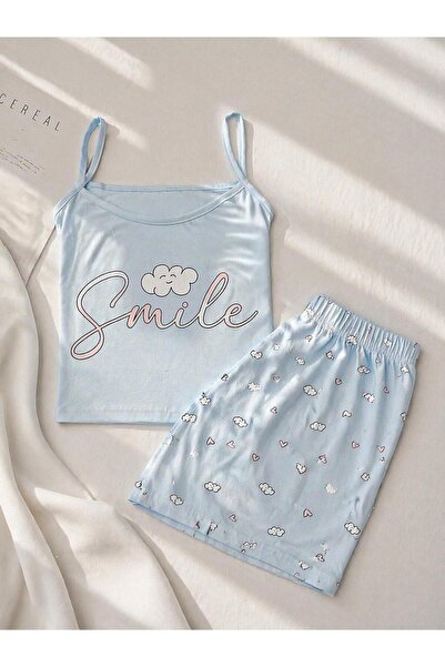 MODA Askılı Pijama Takımı Bulut Desenli
