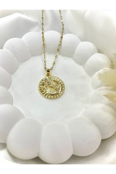 stainless steell Stone Sun & Crescent Steel Necklace