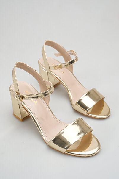 Gold Heeled Sandals Wristband Thick Heeled Evening Dress Wedding Stylish Women's Shoes