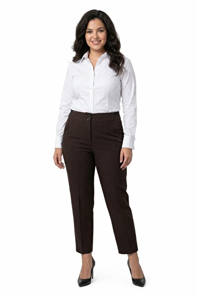 KÜBRA Γυναικείο υφασμάτινο παντελόνι με μισή ελαστική μέση BGL-ST05389