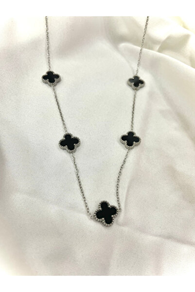 stainless steell Black Clover Silver Frame Clover Model Steel Necklace